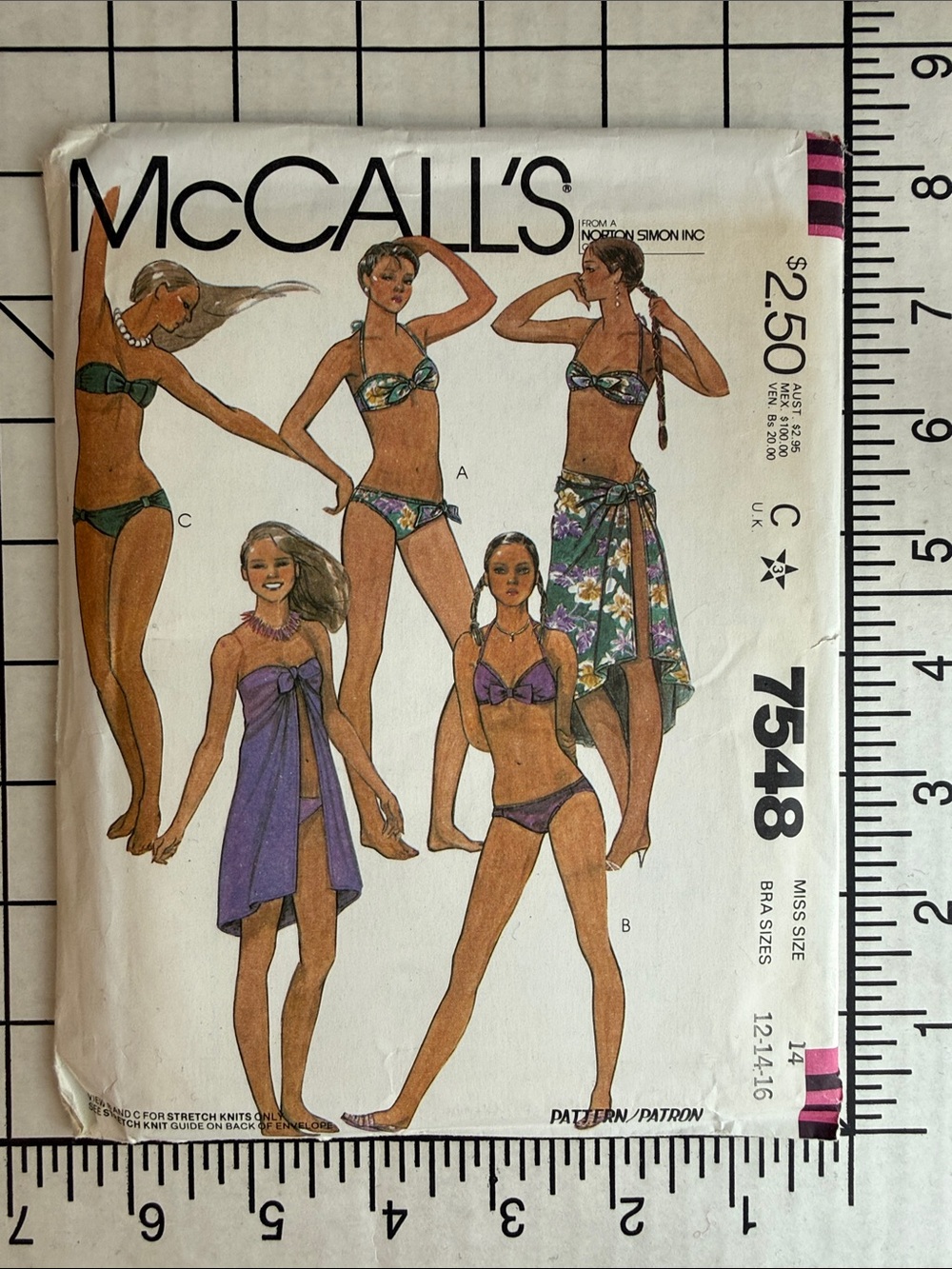 Vintage 1981 McCall’s 7548 Bikini Swimsuit & Cover-Up Sewing Pattern Misses 14